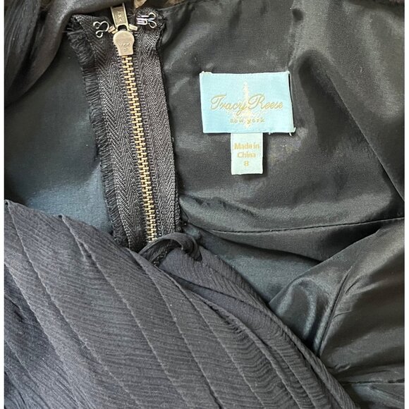 $328 Anthropologie Tracy Reese 8 Black Silk Mini Dress Rhinestones Pleated Tulle - Picture 10 of 10
